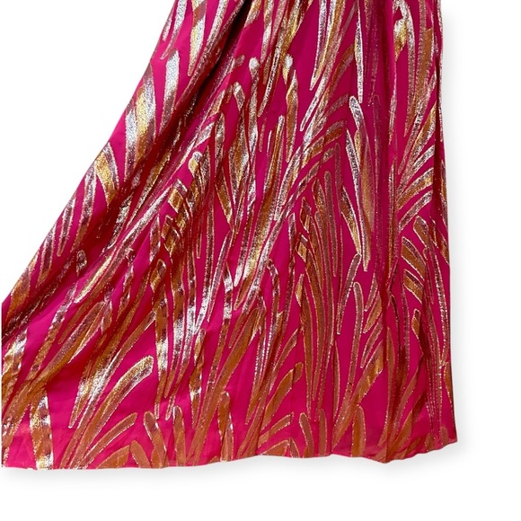 Ramy Brook Irene Cutout Metallic Gown Sz 12 Twist-Front Jacquard Maxi Dress - Picture 5 of 8